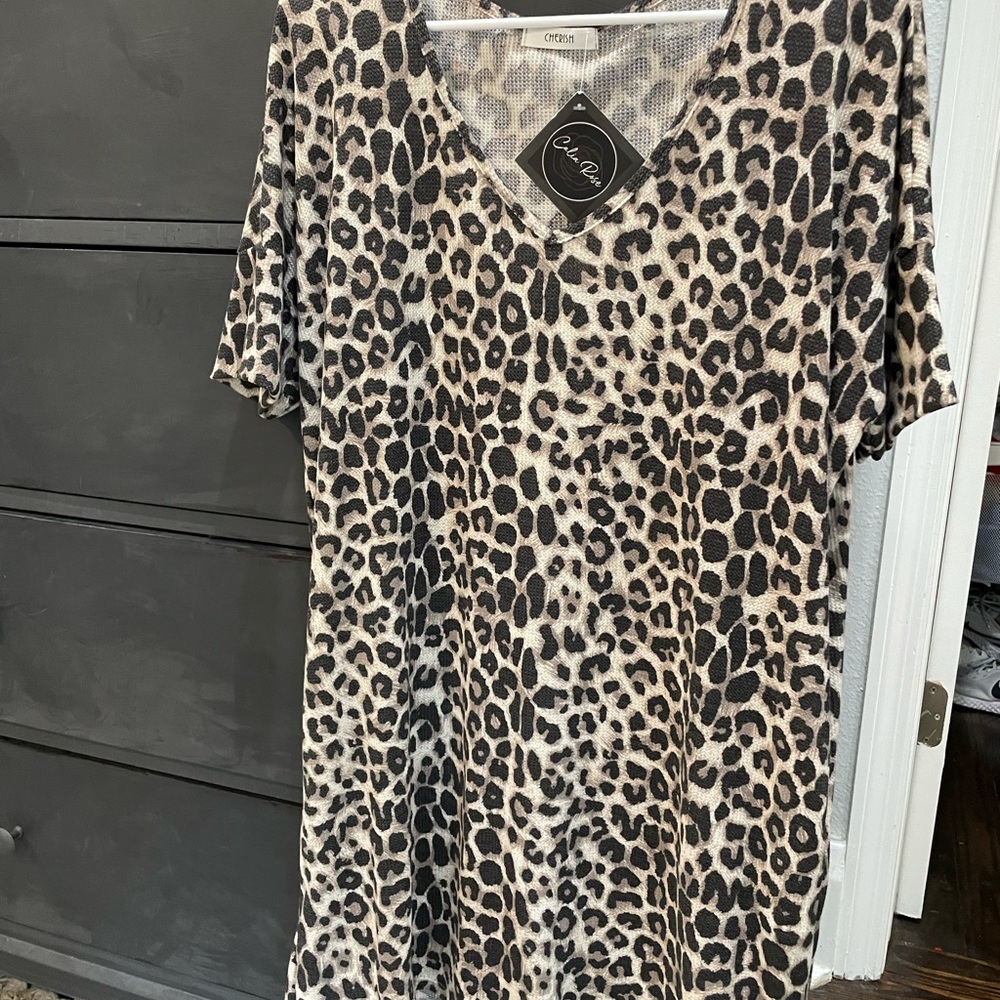 Cheetah print tshirt dress with pockets